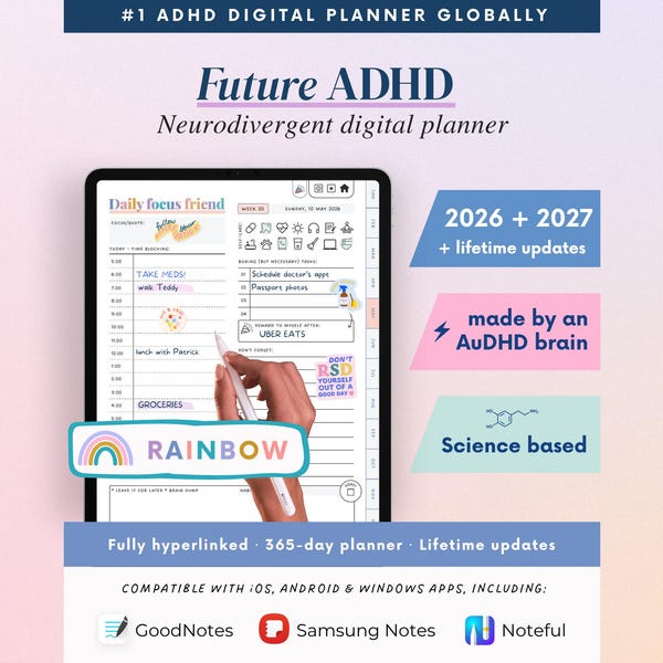 2026 + 2027 ADHD Digital Planner (Rainbow): Self-Care and Habit Tracker (Goodnotes/Android) (Digital Download)