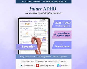 2026 + 2027 ADHD Digital Planner (Lavender) Self-Care and Habit Tracker (Goodnotes, Android)