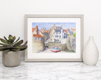 Stampa di Robin Hood's Bay, acquerello costiero del North Yorkshire