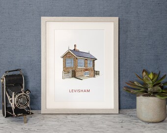Stampa ad acquerello della cabina di segnalazione di Levisham, North Yorkshire Moors Railway Art