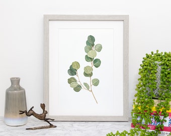 Eucalyptus Artwork, Leaf Print, Giclee Print, Eucalyptus Branch, Wall Art, Plant, Botanical, Watercolour, Watercolor Print, Leaves on Branch