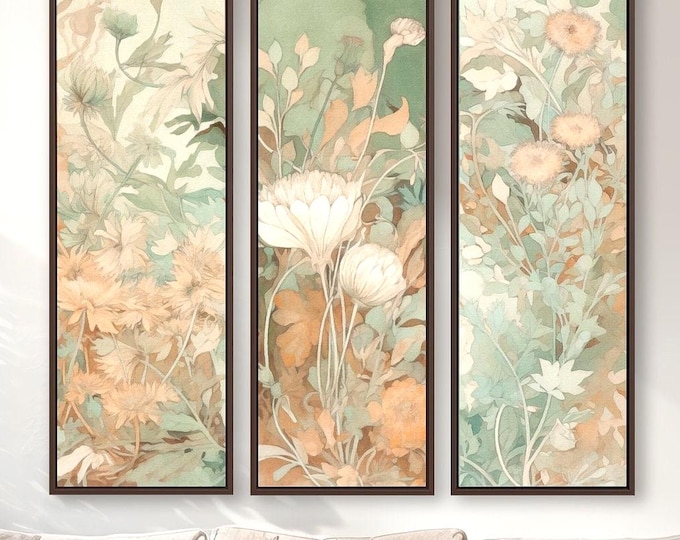 3-Piece William Morris Style Canvas Set - Extra Large Floral Wall Art Decor