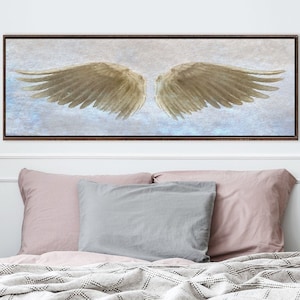 Angel Wings: beige & blue wall art on canvas