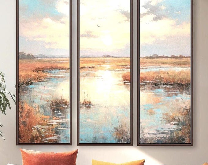 Coastal Sunrise Canvas Print Set: Vertical Triptych Wall Art