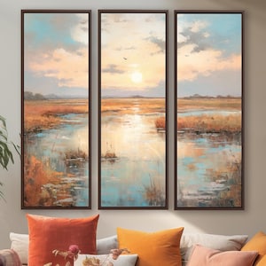 Coastal Sunrise Canvas Print Set: Vertical Triptych Wall Art