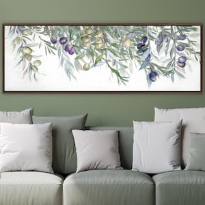 Olive Tree Branches Wall Art, Green Botanical Oil Painting On Canvas - Large Wrapped Canvas Wall Art Prints With Or Without Floating Frames.