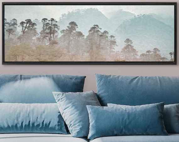Tropical Foggy Mountain Forest, Oil Landscape Painting On Canvas - Ready To Hang Large Canvas Wall Art Prints With Or Without Floating Frame