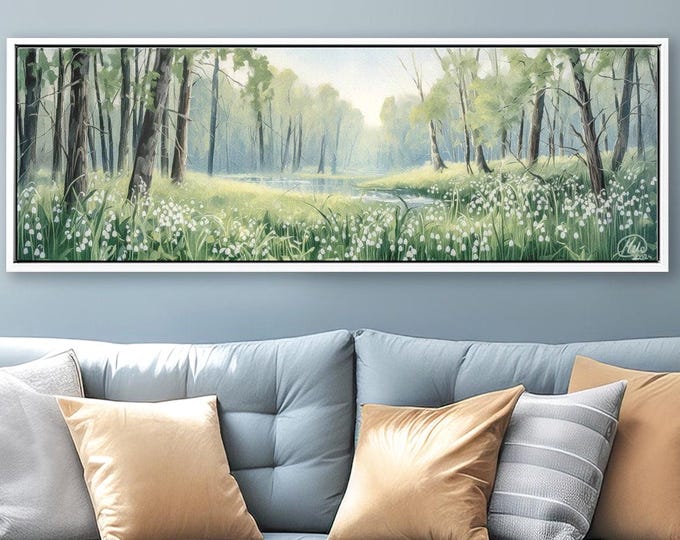 Lily of the Valley Panoramic Canvas Print: Sage Green Botanical Wall Art