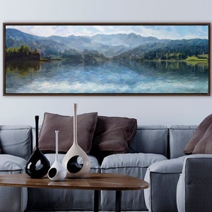 Mountain Lake, Oil Landscape Painting On Canvas - Ready To Hang Large Gallery Wrapped Canvas Wall Art Prints With Or Without Floating Frames