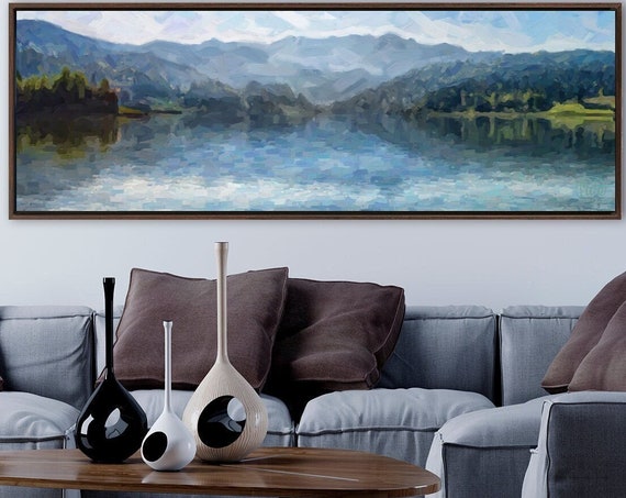 Mountain Lake, Oil Landscape Painting On Canvas - Ready To Hang Large Gallery Wrapped Canvas Wall Art Prints With Or Without Floating Frames
