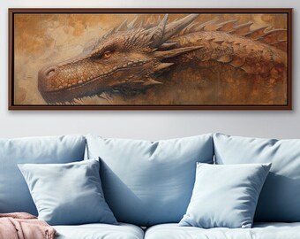 Majestic Gaze: Panoramic Dragon Oil Painting Printed on Canvas