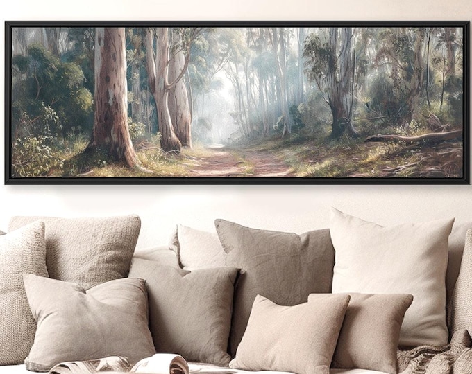 Panoramic Eucalyptus Forest Canvas Print: Moody Nature Wall Art