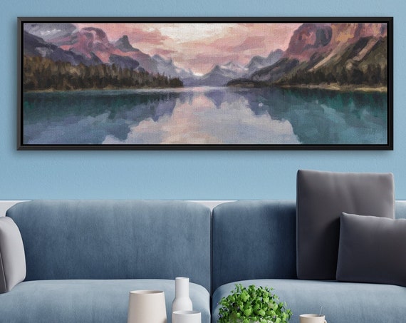 Mountain Mirror Lake Landscape, Oil Painting On Canvas by Mela - Large Gallery Wrapped Canvas Wall Art Prints With Or Without Floating Frame