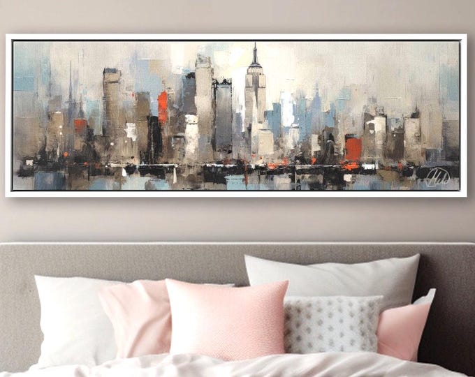 Abstract New York City Canvas – Modern Skyline Panoramic Wall Art Print