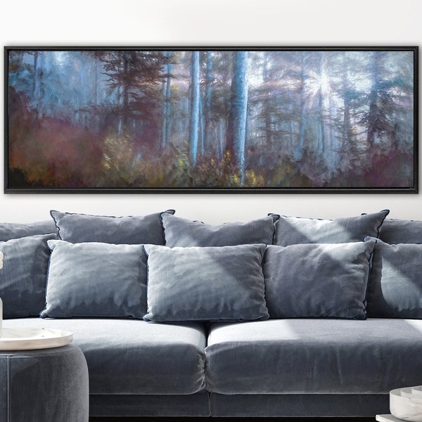 Foggy Forest, Oil Landscape Painting On Canvas - Ready To Hang Large Panoramic Canvas Wall Art Prints With Or Without External Float Frames.