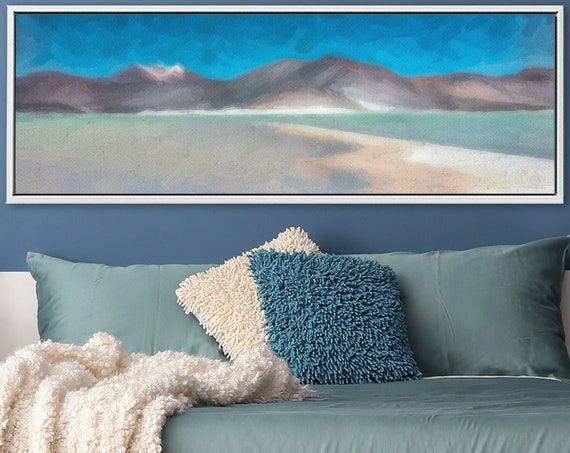 Desert Coastal Wall Art, Oil Landscape Painting On Canvas By Mela - Large Gallery Wrapped Canvas Wall Art Print With/Without Floating Frame.