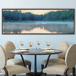 Sunrise Over Lake, Artwork On Canvas - Ready To Hang Large Gallery Wrap Canvas Wall Art Prints With Or Without Floater Frames