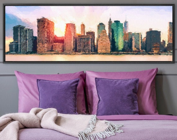 New York City skyline wall art, acrylic cityscape painting on canvas - large gallery wrap canvas wall art prints with or without float frame