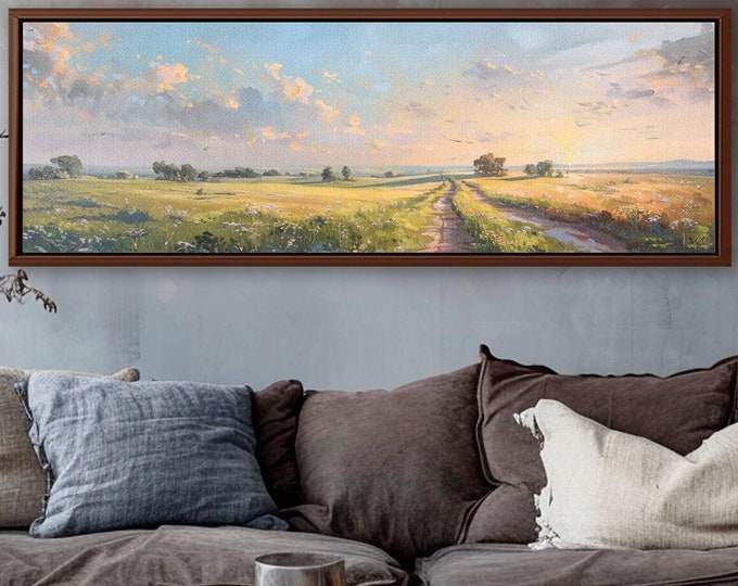 Sunset Country Road Canvas Print: Rustic Landscape Wall Art