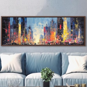 Abstract New York Cityscape Canvas Print: Colorful Modern Panoramic Urban Wall Art