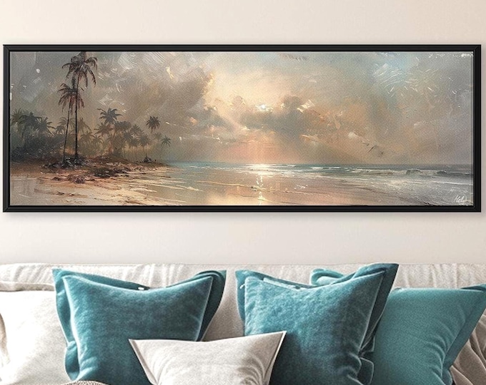 Coastal Sunset Canvas Print: Tropical Palm Tree Ocean View
