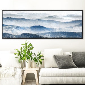 Foggy Mountain Forest Landscape, Oil Impressionist Painting On Canvas - Large Gallery Wrap Canvas Wall Art Print With Or Without Float Frame