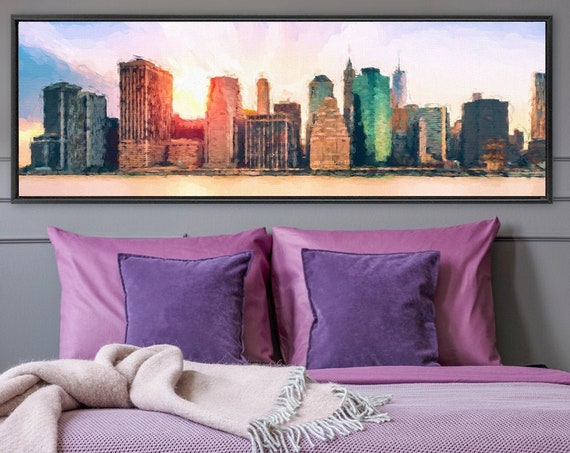 New York City skyline wall art, acrylic cityscape painting on canvas - large gallery wrap canvas wall art prints with or without float frame