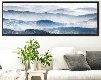 Foggy Mountain Forest Landscape, Oil Impressionist Painting On Canvas - Large Gallery Wrap Canvas Wall Art Print With Or Without Float Frame