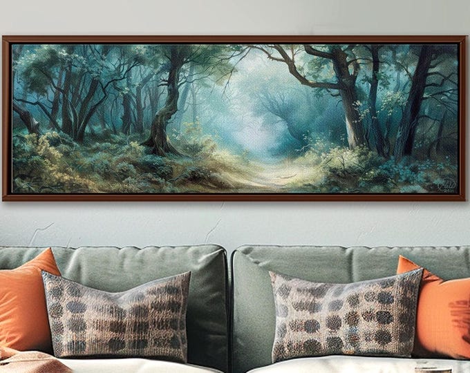 Moody Endless Forest Path - Large Panoramic Cottagecore Canvas Print