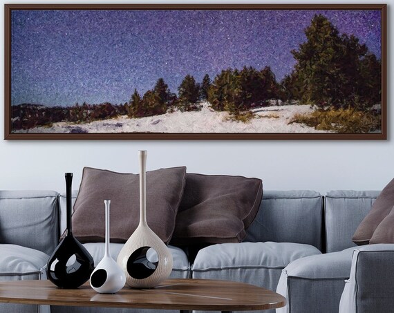 Night Sky Forest Wall Art, Oil Landscape Painting On Canvas By Mela - Large Gallery Wrapped Canvas Art Prints With / Without Floating Frames