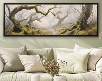 Lord Of The Rings Forest: Nature Wall Art For Book Lovers. Dark Cottagecore Landscape Painting Print Available In An Elegant Frame.