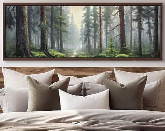 Old Mossy Forest Path Wall Art, Oil Landscape Painting On Canvas by Mela - Large Panoramic Canvas Art Prints With / Without Floating Frames.