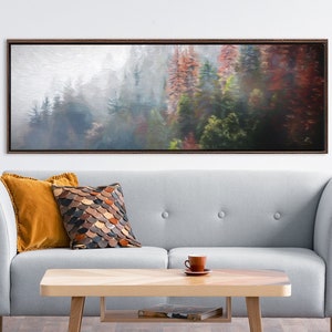Autumn Foggy Mountain Forest, Landscape Print On Canvas - Ready To Hang Large Canvas Wall Art Prints With Or Without Floating Frames.