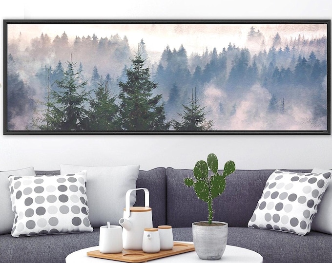 Foggy Mountain Forest Canvas Print: Ready to Hang Panoramic Landscape Wall Art