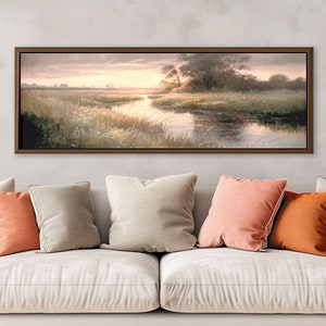 Sunset Meadow Reflections Panoramic Canvas Print - Peaceful Landscape Art