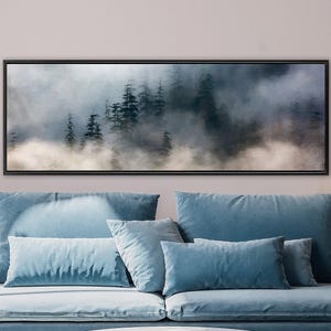 Foggy Mountain Forest Landscape Canvas Print: Ready to Hang Large Panoramic Wall Art