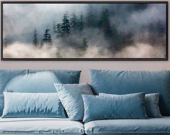 Foggy Mountain Forest Landscape Canvas Print: Ready to Hang Large Panoramic Wall Art