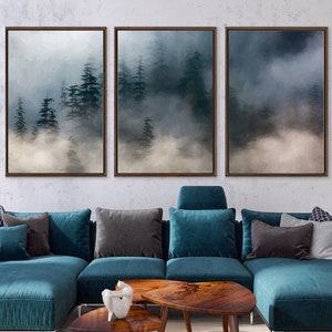 Misty Mountain Forest - Set of 3 Extra Large Gallery Wrap Canvas Wall Art Prints with or without Floater Frames