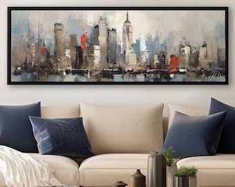 Abstract Style New York Wall Art, Oil Painting On Canvas By Mela - Large Gallery Wrapped Canvas Wall Art Prints With/Without Floating Frames