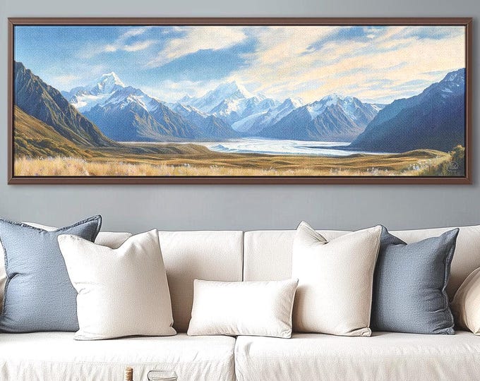 Mountain Lake Canvas Wall Art: Panoramic Landscape Print of Wild Alaska Nature