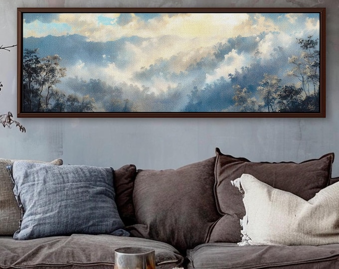 Mountain Forest Panoramic Print – Foggy Nature Wall Art for Home Decor