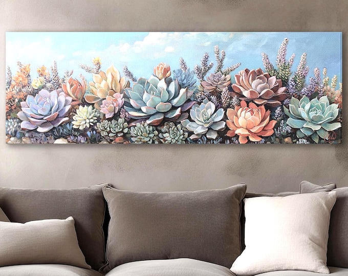 Succulent Garden Canvas – Botanical Wall Art Print in Pastel Tones