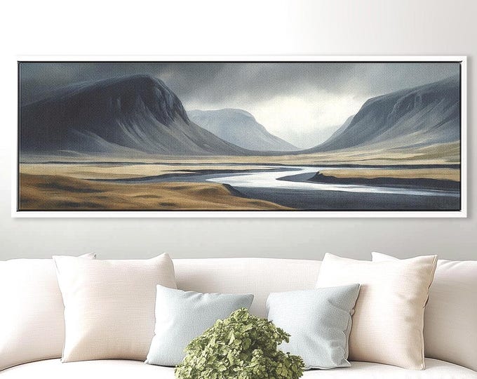 Iceland Canvas Print: Moody Mountain Landscape, Unspoiled Wilderness Wabi Sabi Art