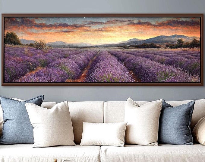 Lavender Field Sunset Canvas Print: Large French Countryside Decor
