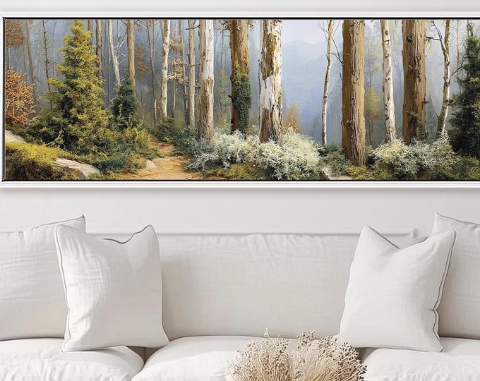 3D Pine Forest Canvas Print: Extra Wide Woodland Landscape Wall Art