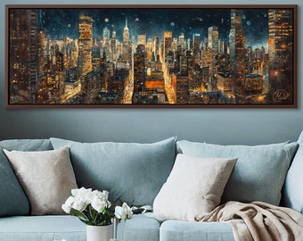 New York City Night Skyline Wall Art On Canvas By Mela - Large Gallery Wrapped Canvas Art Print With/Without Floating Frame