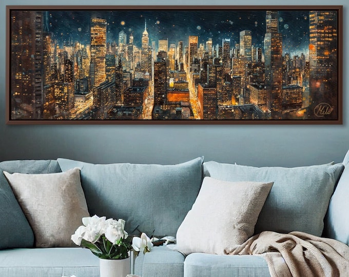 NYC Night Skyline Canvas Art: Gallery Wrapped Print, Optional Frame