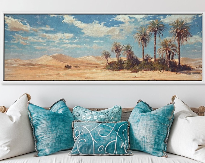 Palm Tree Desert Canvas Art: Panoramic Oasis Wall Decor