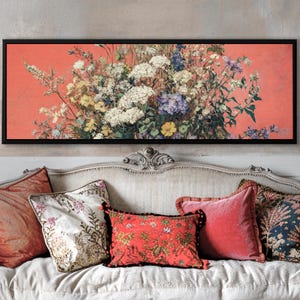 Wildflower Bouquet Canvas Print: Vintage Coral Floral Still Life
