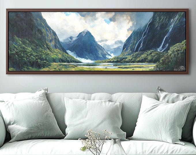 Milford Track Canvas Print: New Zealand Mountain Landscape, Extra Wide Wall Art